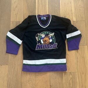 Starter Minnesota Moose hockey jersey in black and purple #hockeyjersey
